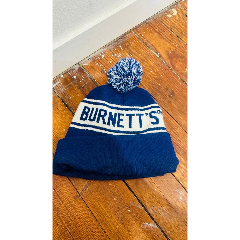 BURNETTS Blue White Pom-Pom Foldable Winter Branded Beanie